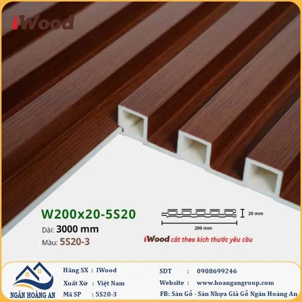 Lam 5 Sóng Nhựa Giả Gỗ Ốp Tường Ốp Trần Iwood 5S20-3